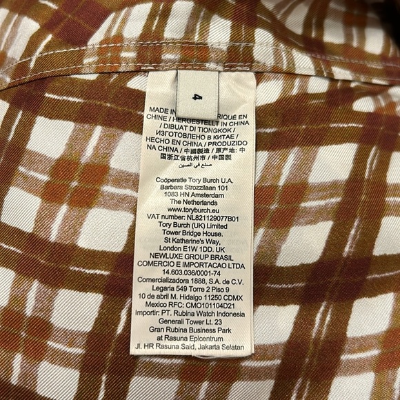 Tory Burch Abstract Gingham Check Pattern Silk Tie Blouse New Size 4 - Picture 12 of 13